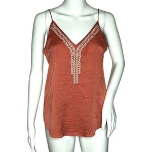 Express Embroidered Cami Mauve Pink  Cream Sleeveless‎ Top V-Neck